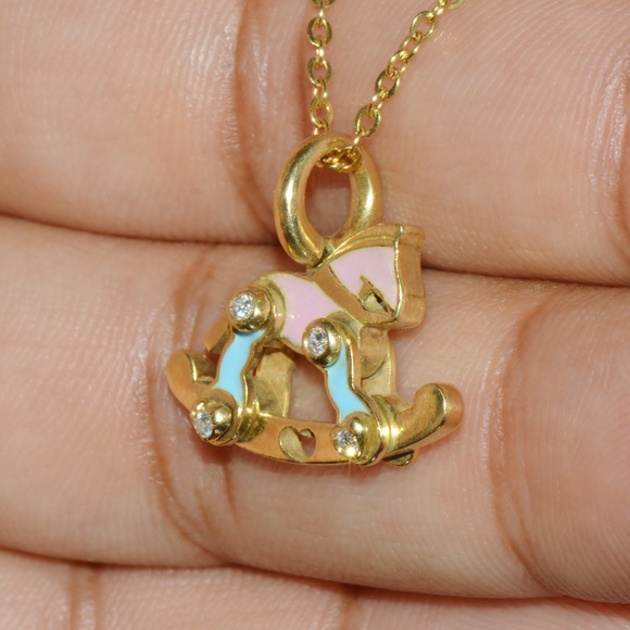 DESIGNER AARON BASHA NATURAL DIAMOND & ENAMEL SOLID 18K GOLD ROCKING HORSE CHARM - Picture 7 of 11